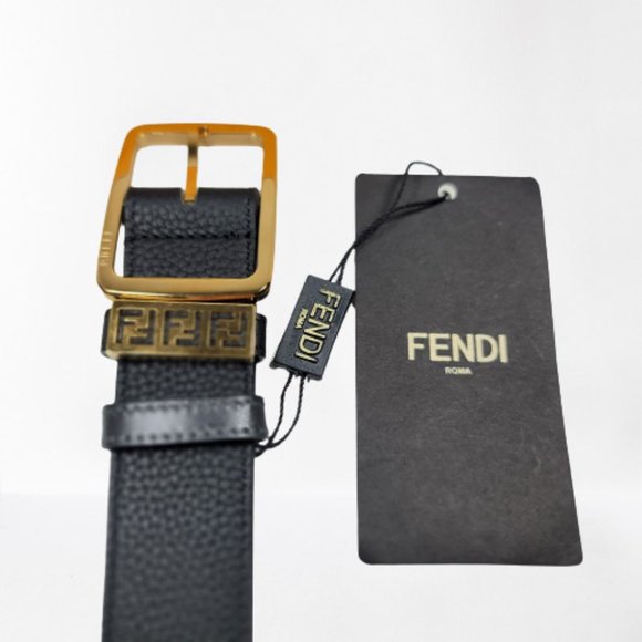 Fendi FF Black Leather with Polished Brass Buckle main image 6